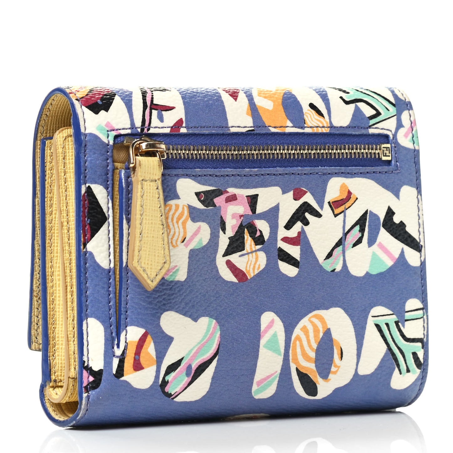 Glazed Fabric Vitello Elite Fendi Roma French Wallet Cassis Paglia