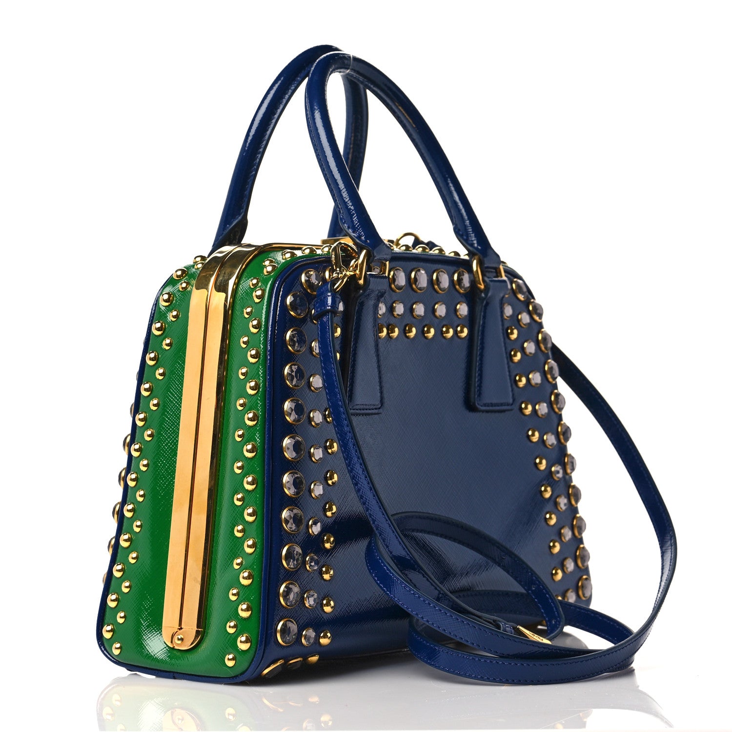 Prada Saffiano Vernice Crystal Bag Bluette Verde 2 of 7