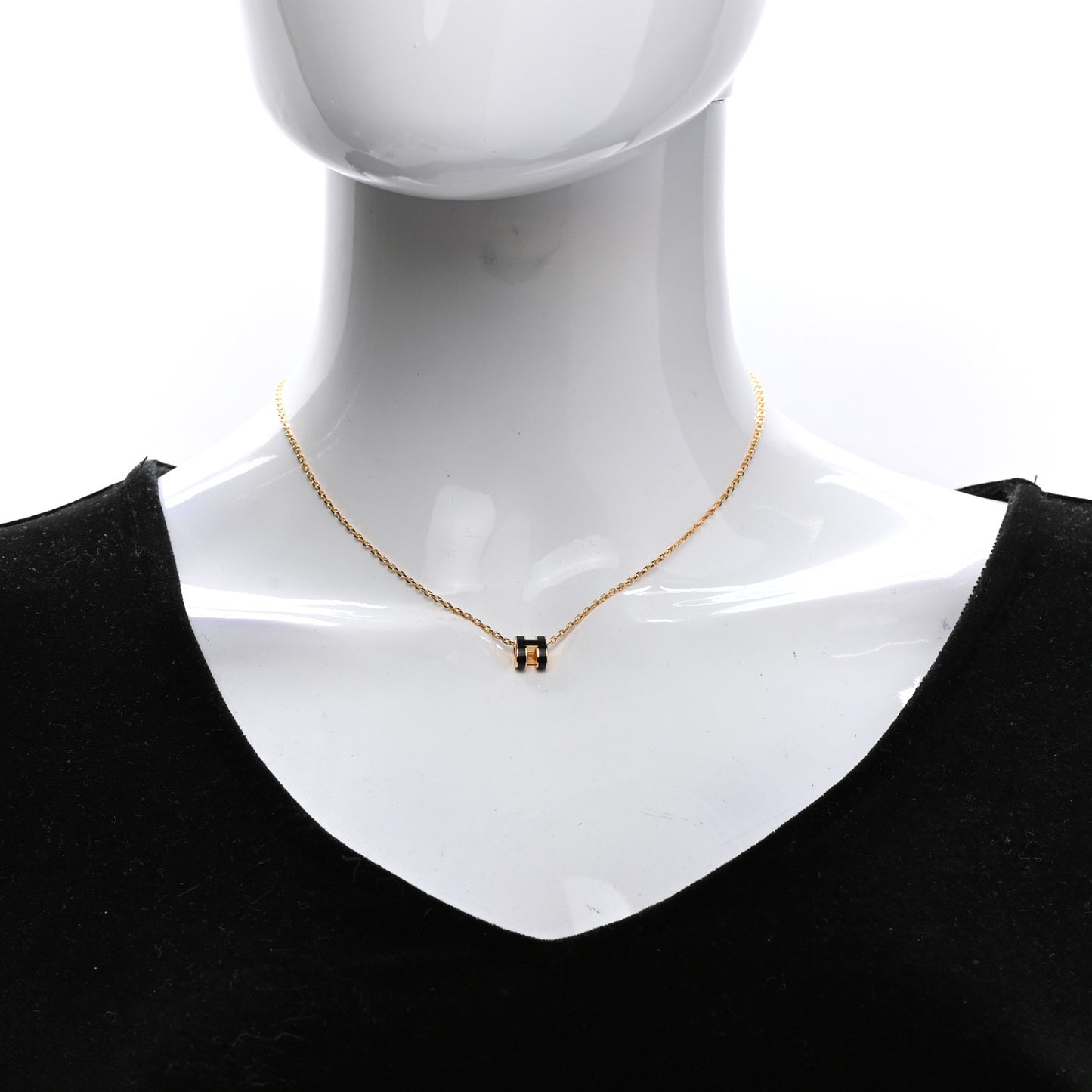 Lacquered Gold Mini Pop H Pendant Necklace Black