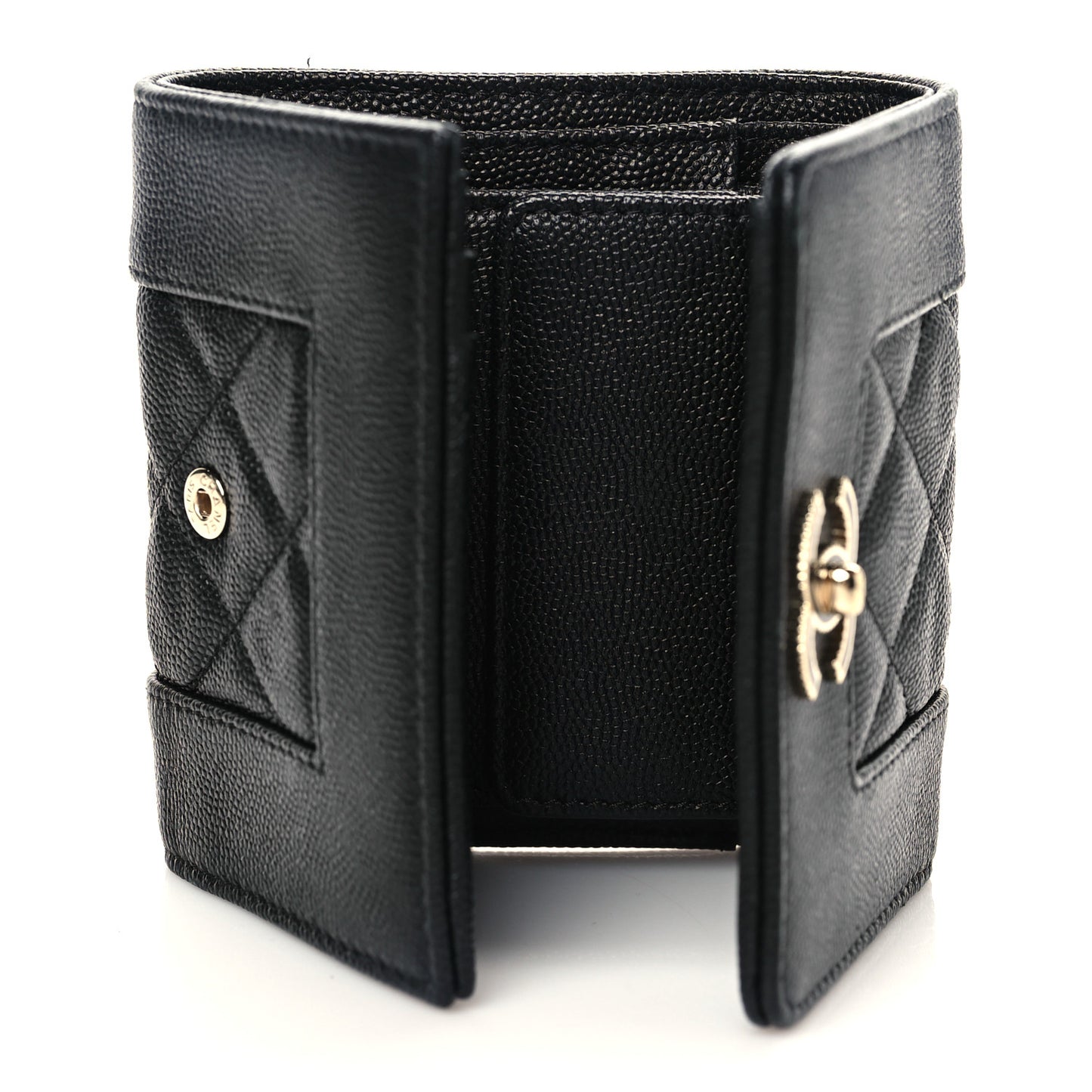 Caviar Quilted Mademoiselle Vintage Compact Flap Wallet Black