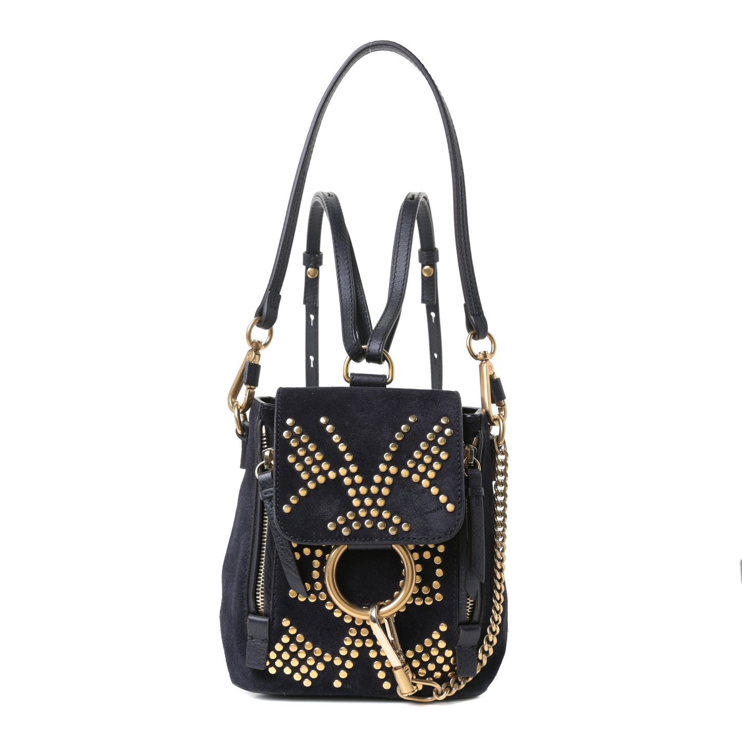 Suede Calfskin Studded Mini Faye Backpack Full Blue