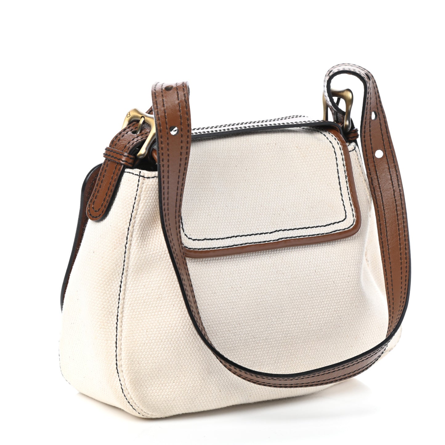 Canvas Calfskin B Flap Bag Beige Tan