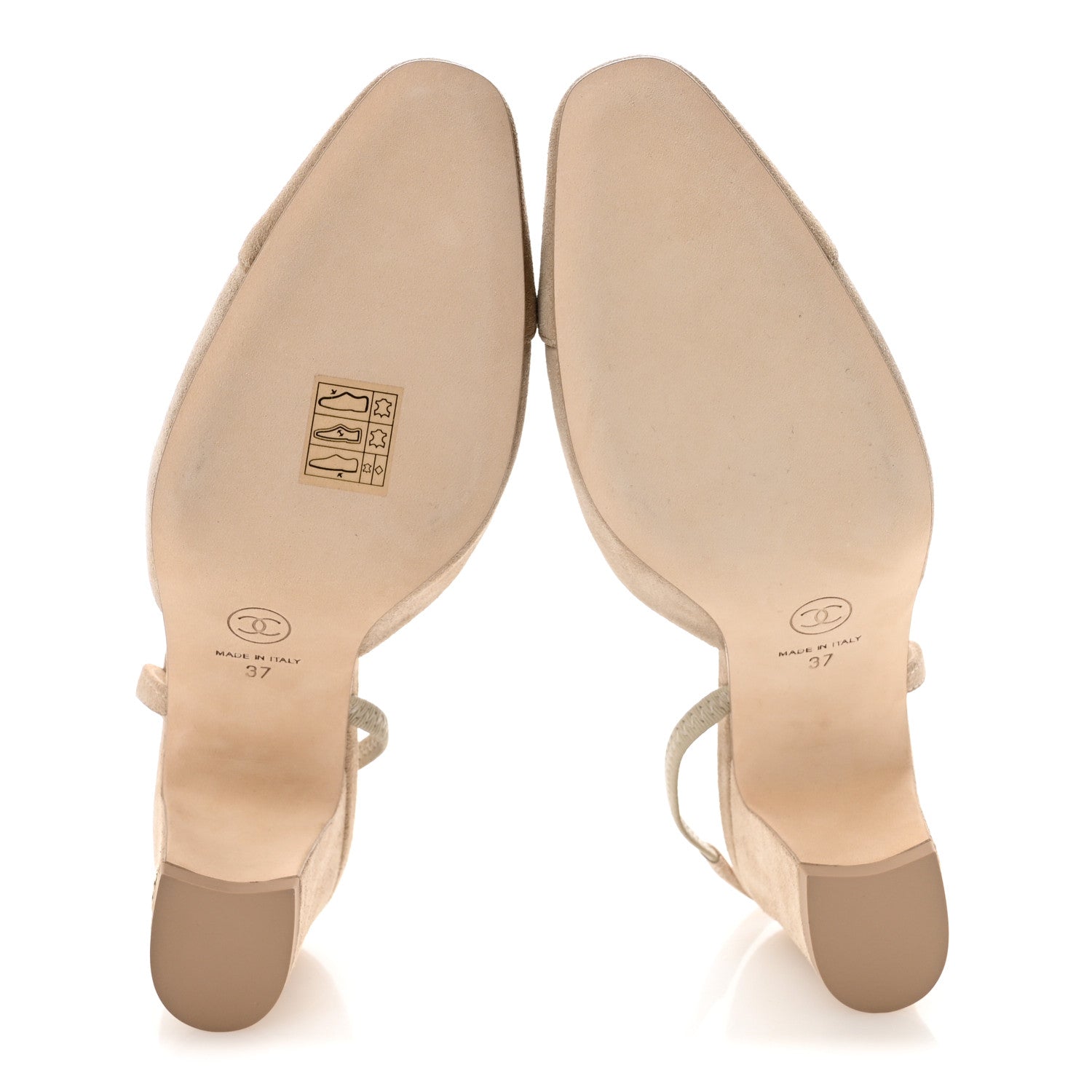 Chanel Suede Cap Toe CC Slingback Pumps 37 Ivory Light Beige 6 of 10