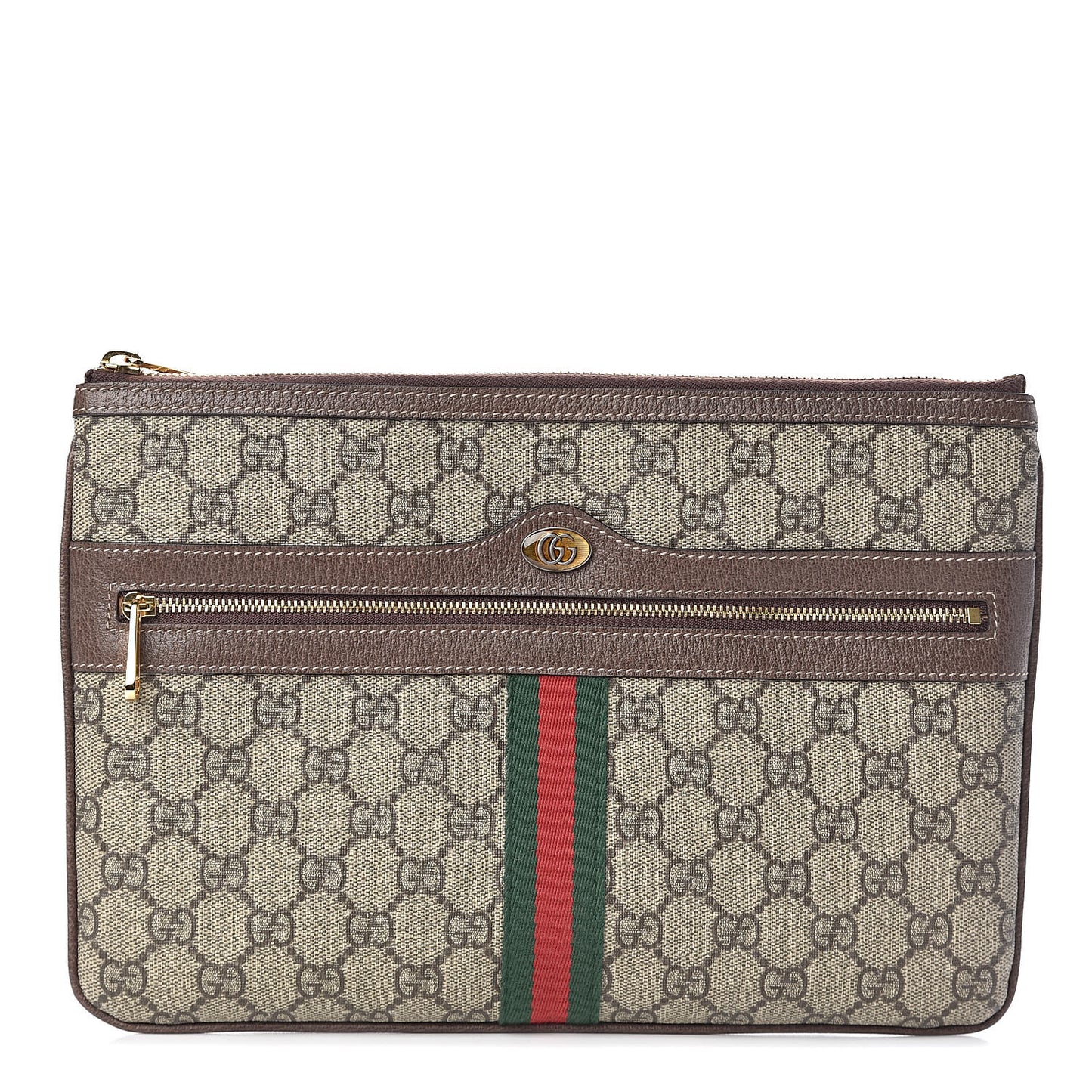 GG Supreme Monogram Large Ophidia Pouch Clutch Brown