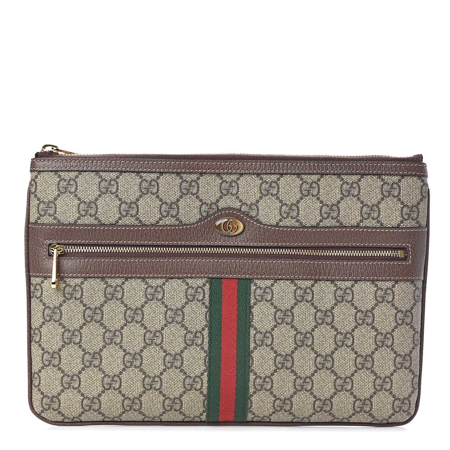 Gucci GG Supreme Monogram Large Ophidia Pouch Clutch Brown 1 of 15
