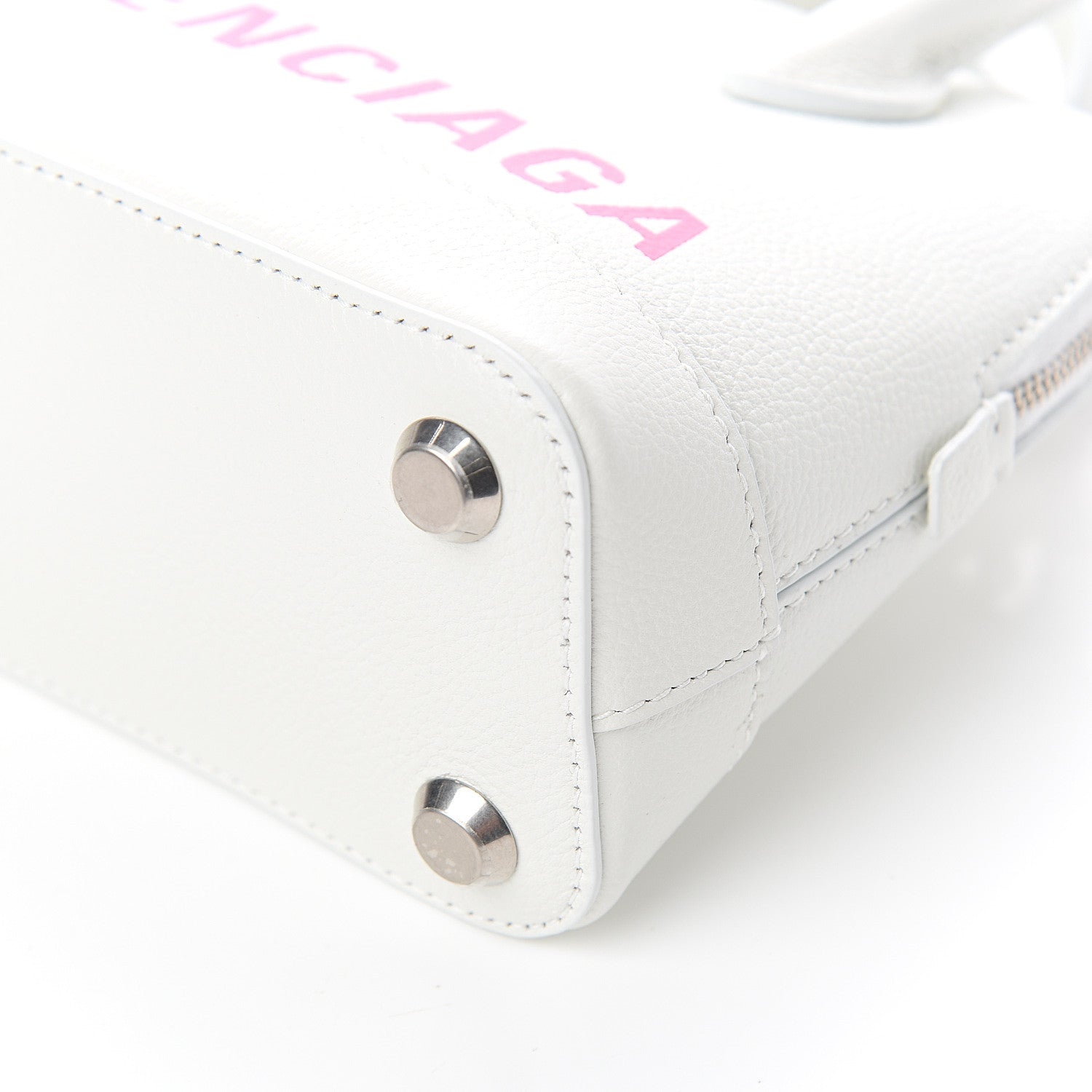 Balenciaga Grained Calfskin Logo XXS Ville Top Handle Bag White Fluo Pink 8 of 8