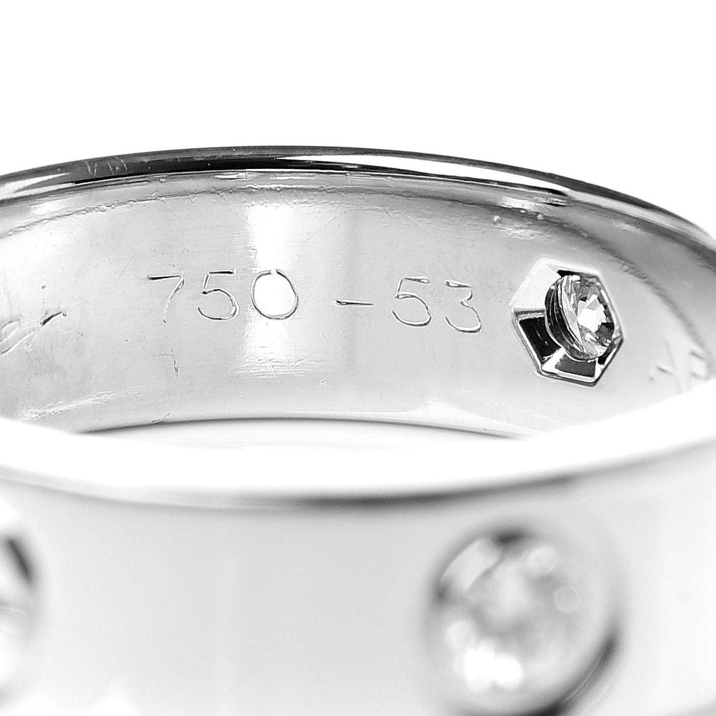 18K White Gold 3 Diamond 5.5mm LOVE Ring 53 6.25
