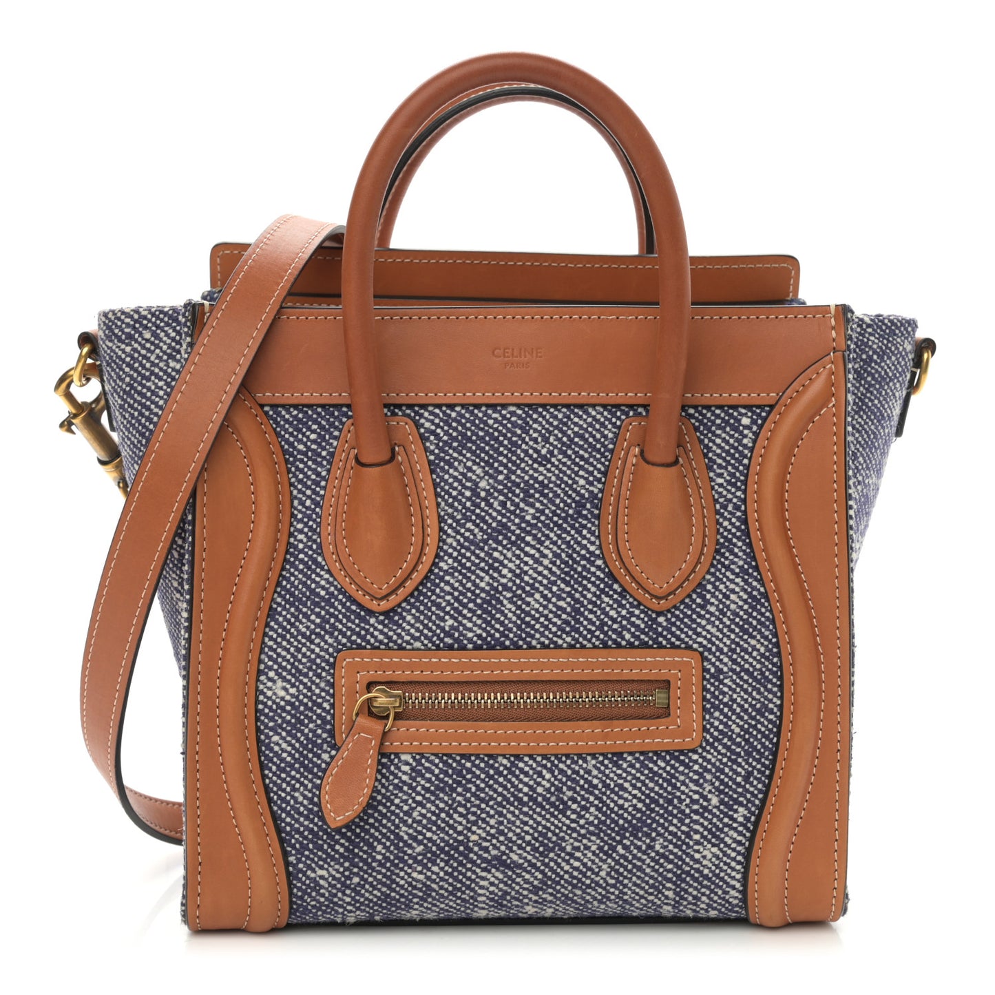 Smooth Calfskin Tweed Nano Luggage Tan