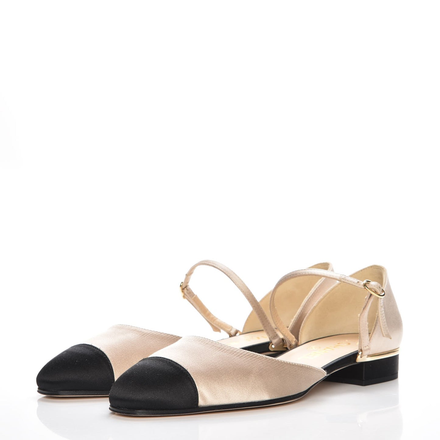 Satin Cap Toe CC Flats 38 Beige Black