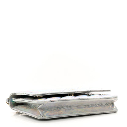 Chanel Iridescent Goatskin Quilted Wallet On Chain WOC Silver 4 of 12