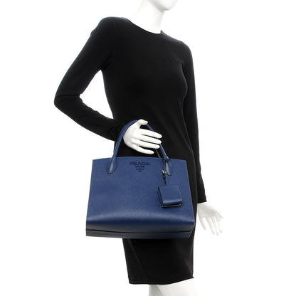 Prada Saffiano Cuir Calfskin Medium Monochrome Top Handle Tote Bluette 3 of 11