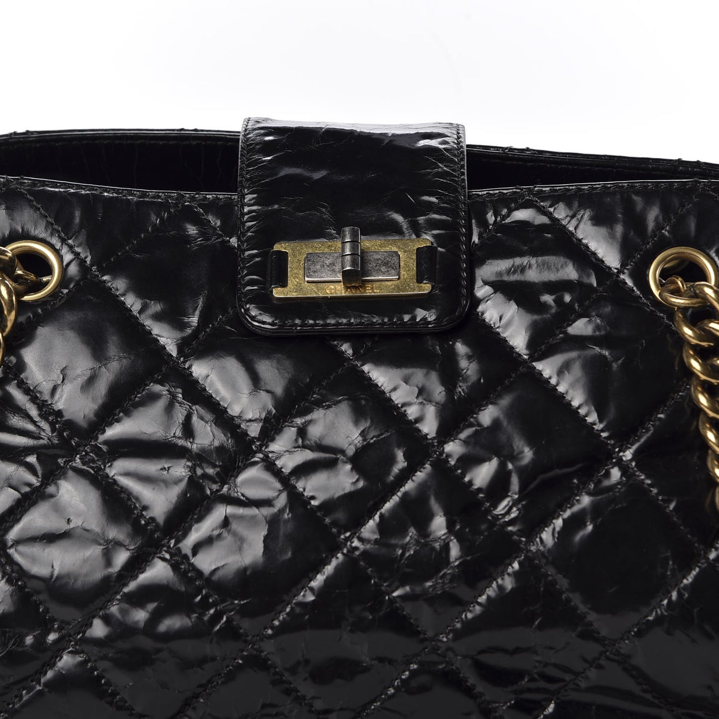 Glazed Crackled Calfskin Small Reissue Tote Black