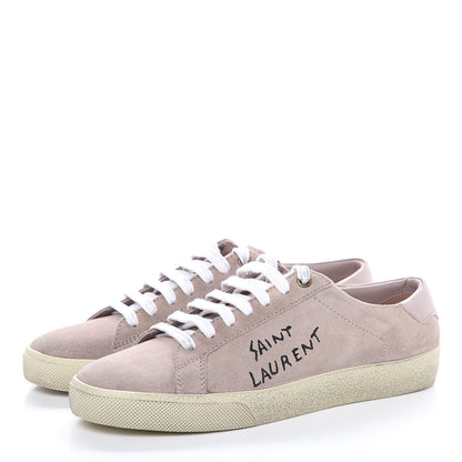 Saint Laurent Distressed Suede Womens Court Classic Sneakers 37 Rose Antique 3 of 12
