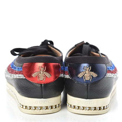 Gucci Calfskin Glitter Crystal Womens Sylvie Web Falacer Sneakers 39.5 Black 5 of 15