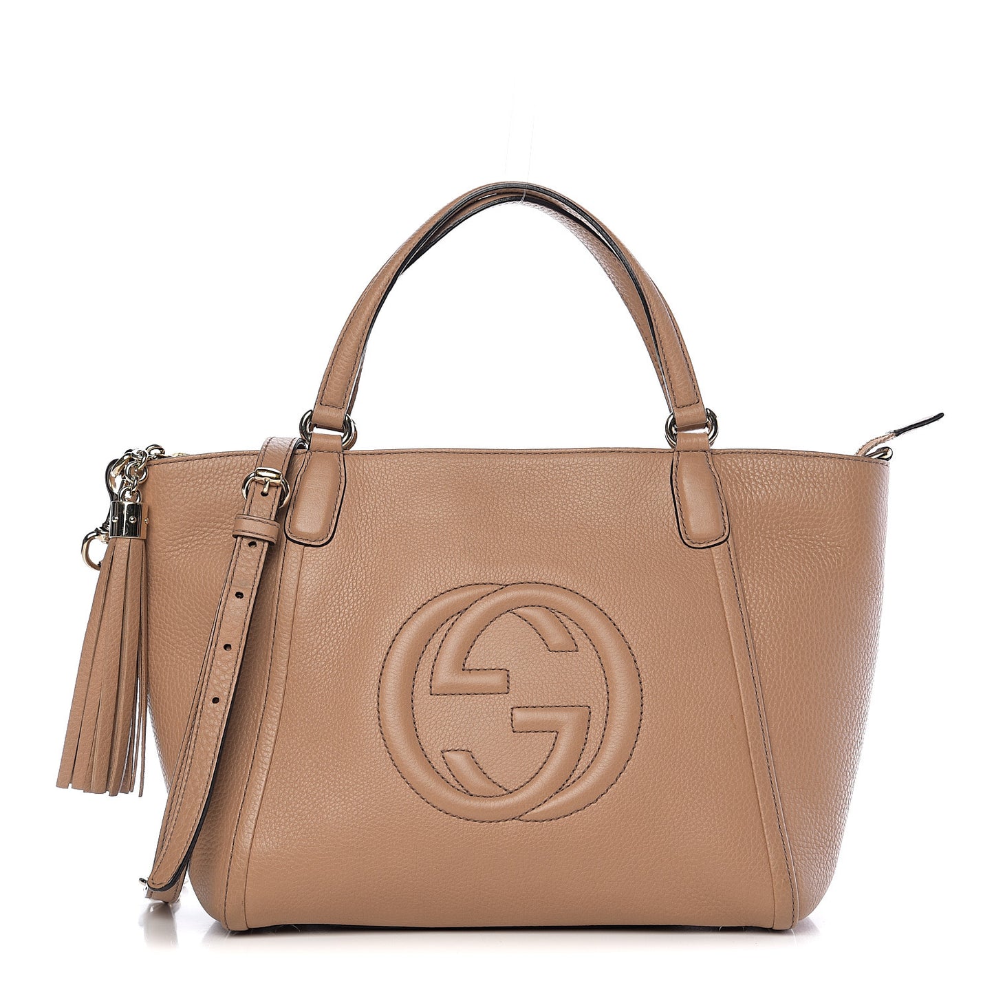 Pebbled Calfskin Small Soho Top Handle Bag Camelia
