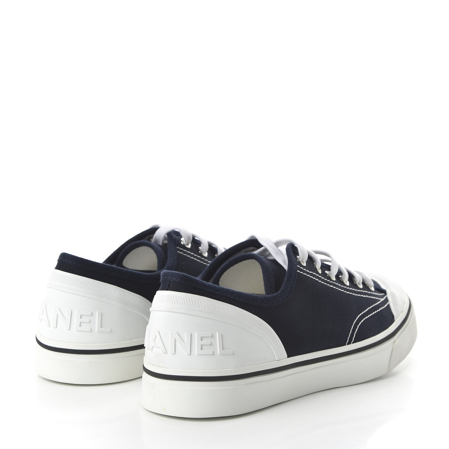 Chanel Fabric Mens Lace Up Cap Toe Sneakers 41 Navy 4 of 10