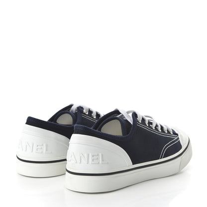 Chanel Fabric Mens Lace Up Cap Toe Sneakers 41 Navy 4 of 10