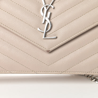 Saint Laurent Grain De Poudre Matelasse Chevron Monogram Envelope Chain Wallet Nude Powder 16 of 17