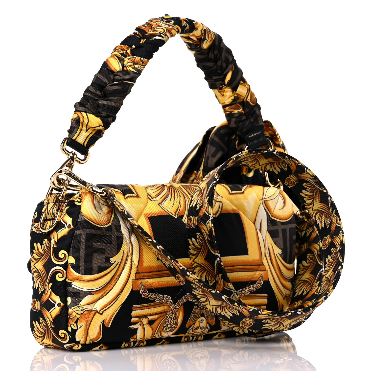 Fendi X VERSACE Silk Fendace FF Baroque Quilted Scarf Baguette Black Gold 2 of 7