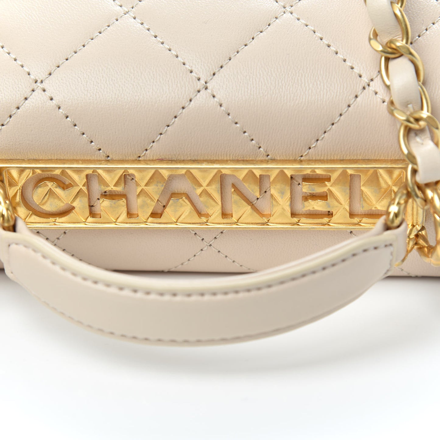 Lambskin Quilted Mini Trendy Spirit Top Handle Flap Beige