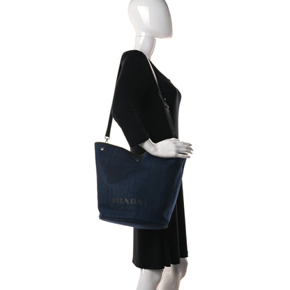 Prada Denim Calfskin Logo Shopping Tote Blue 2 of 13