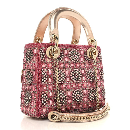 Christian Dior Metallic Calfskin Satin Celestial Bead Embroidery Cannage Mini Lady Dior Rose Des Vents 3 of 13
