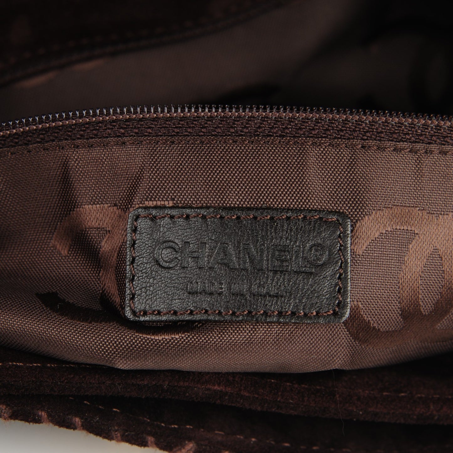 Suede Stitched Tote Dark Brown