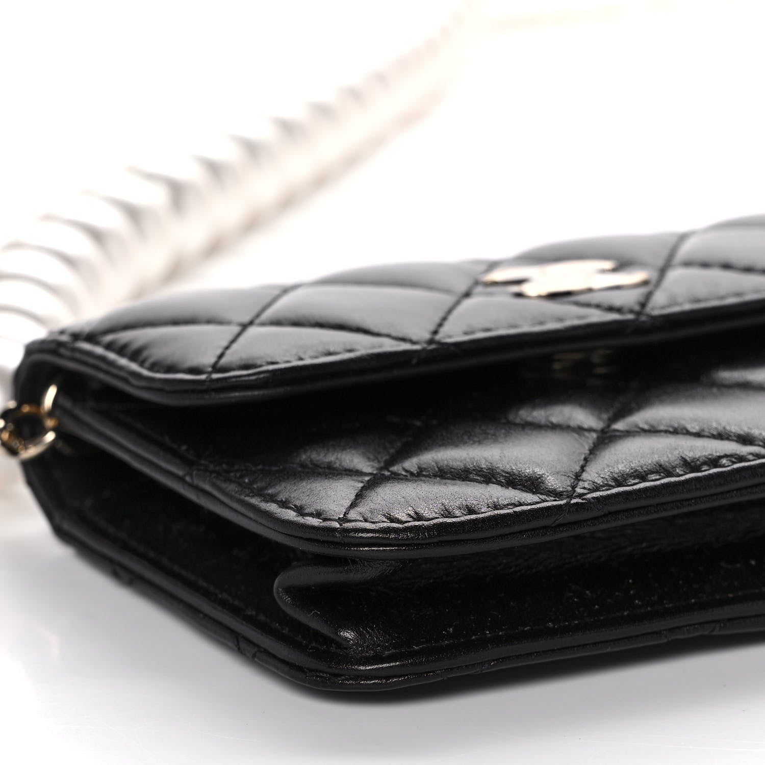 Chanel Calfskin Quilted Maxi Pearls Card Holder Flap With Chain Black 10 of 11
