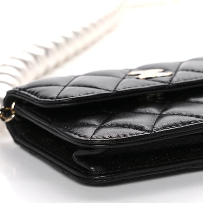 Chanel Calfskin Quilted Maxi Pearls Card Holder Flap With Chain Black 10 of 11