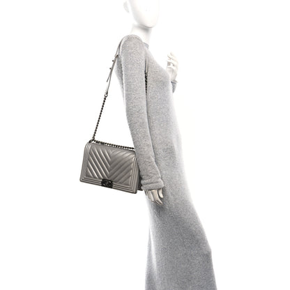 Chanel Metallic Caviar Chevron Quilted New Medium Boy Flap Silver 2 of 14