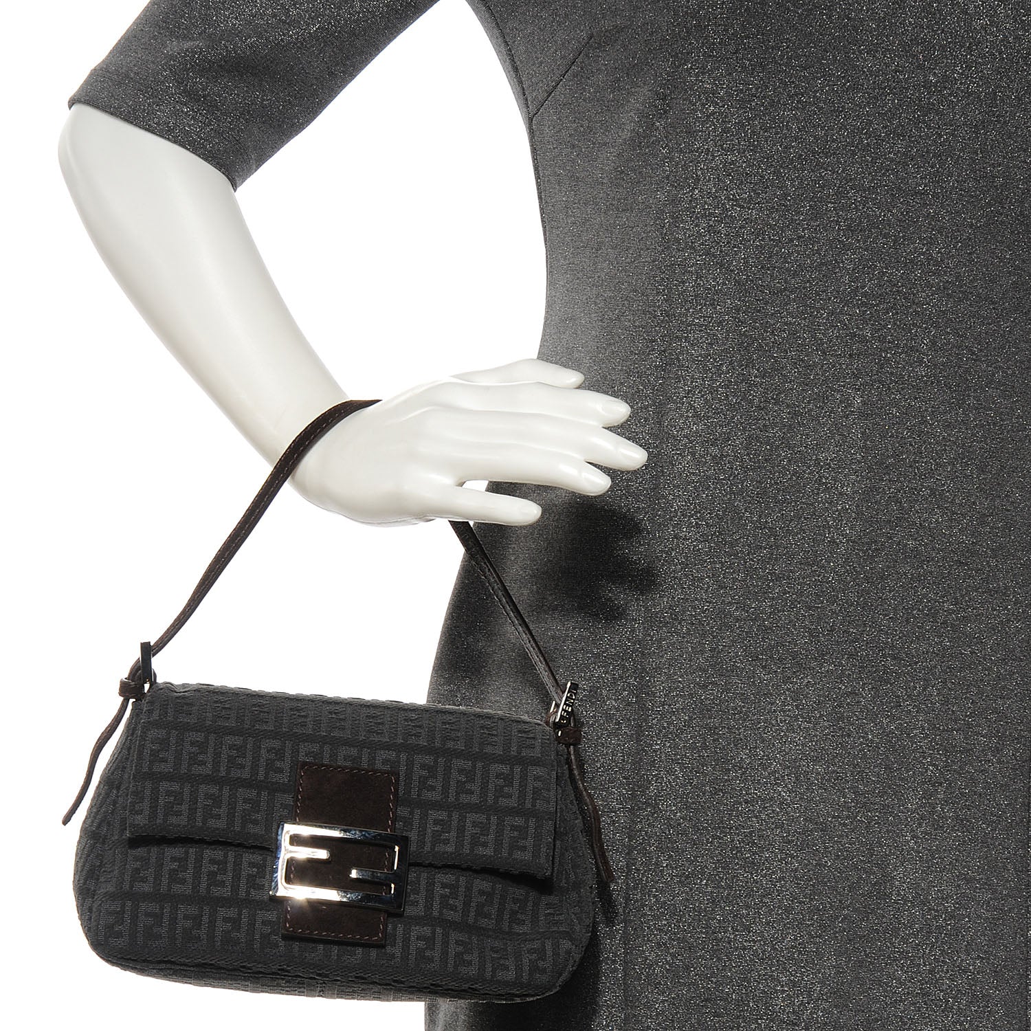 Fendi Velvet Zucchino Suede Mini Mama Baguette Grigio Testa di Moro 2 of 8