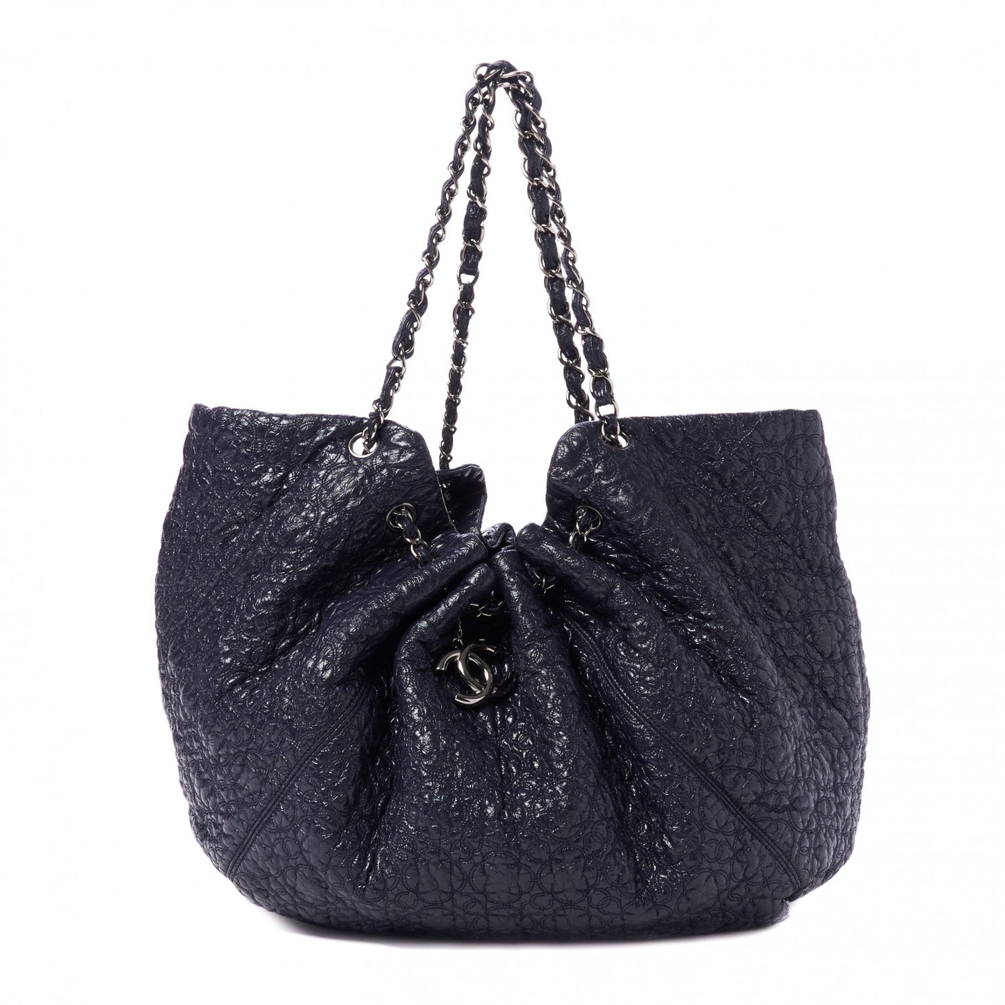 Vinyl Graphic Edge Drawstring Tote Navy