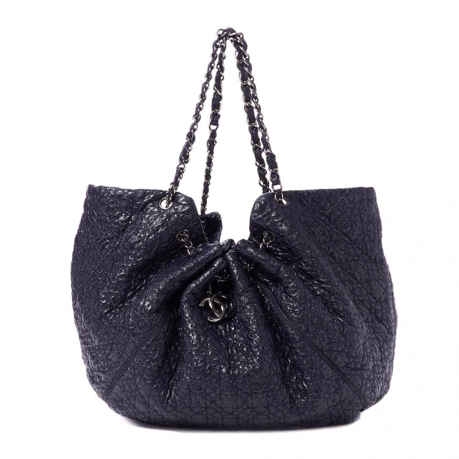 Chanel Vinyl Graphic Edge Drawstring Tote Navy 1 of 8