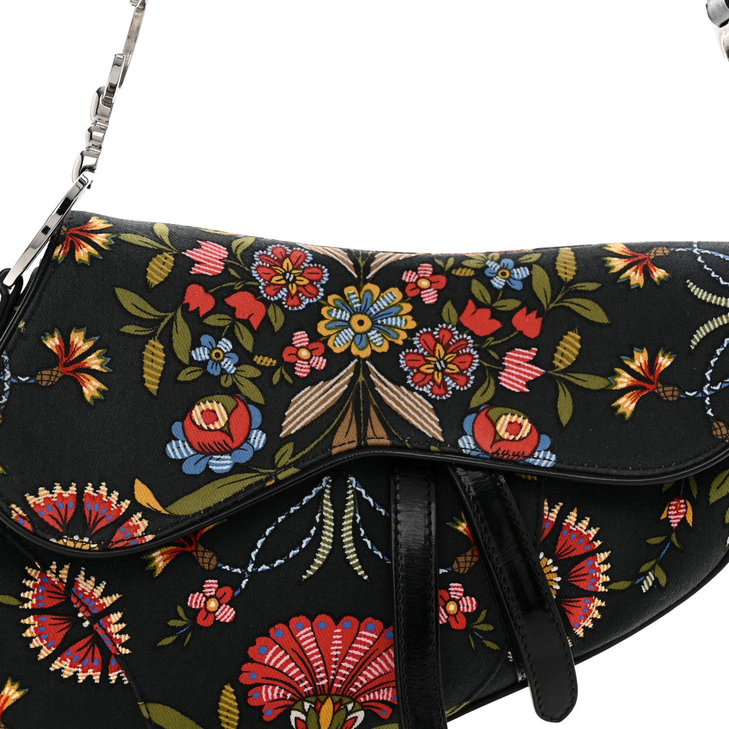 Christian Dior Canvas Floral Saddle Bag Black 8 of 10