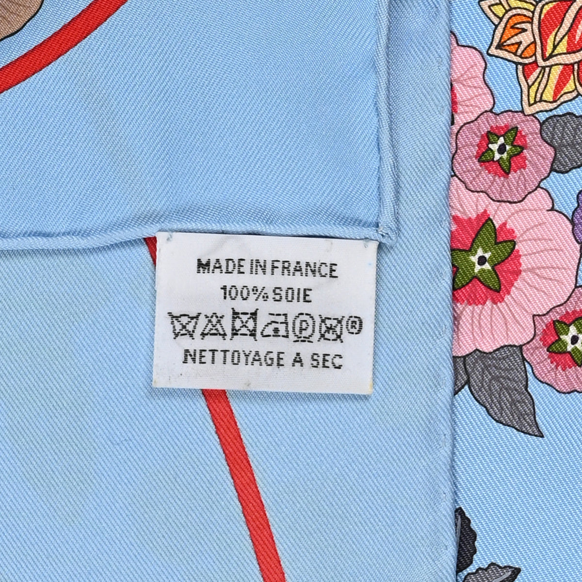Hermes Silk Planifleurs Scarf 90 Bleu Ciel Rose Rouge 3 of 3