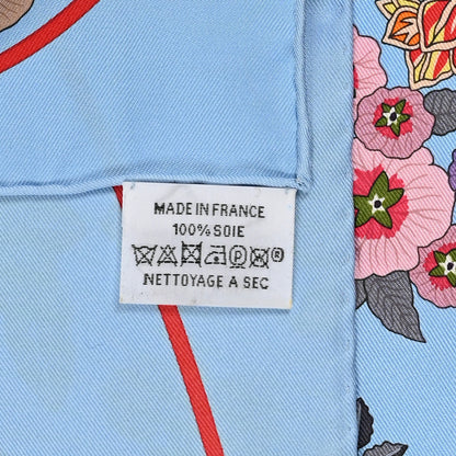 Hermes Silk Planifleurs Scarf 90 Bleu Ciel Rose Rouge 3 of 3