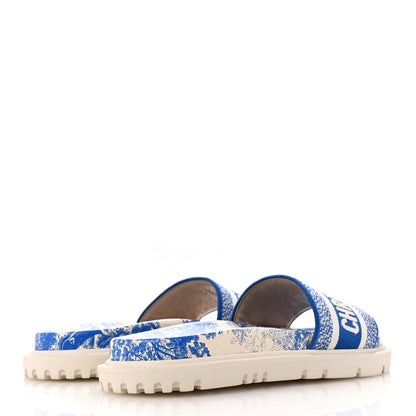 Christian Dior Canvas Toile de Jouy Embroidered Dway 10mm Slide Sandals 39 Off White Blue 5 of 10