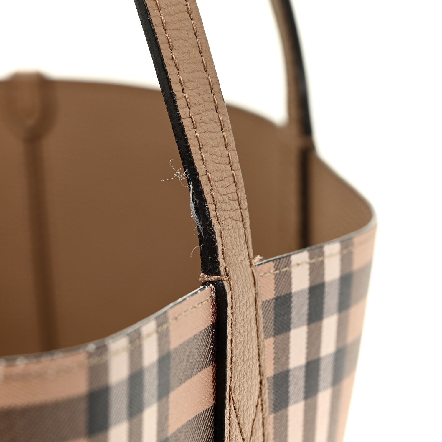 Burberry Grainy Calfskin Haymarket Check Small Reversible Tote Mid Camel 16 of 23