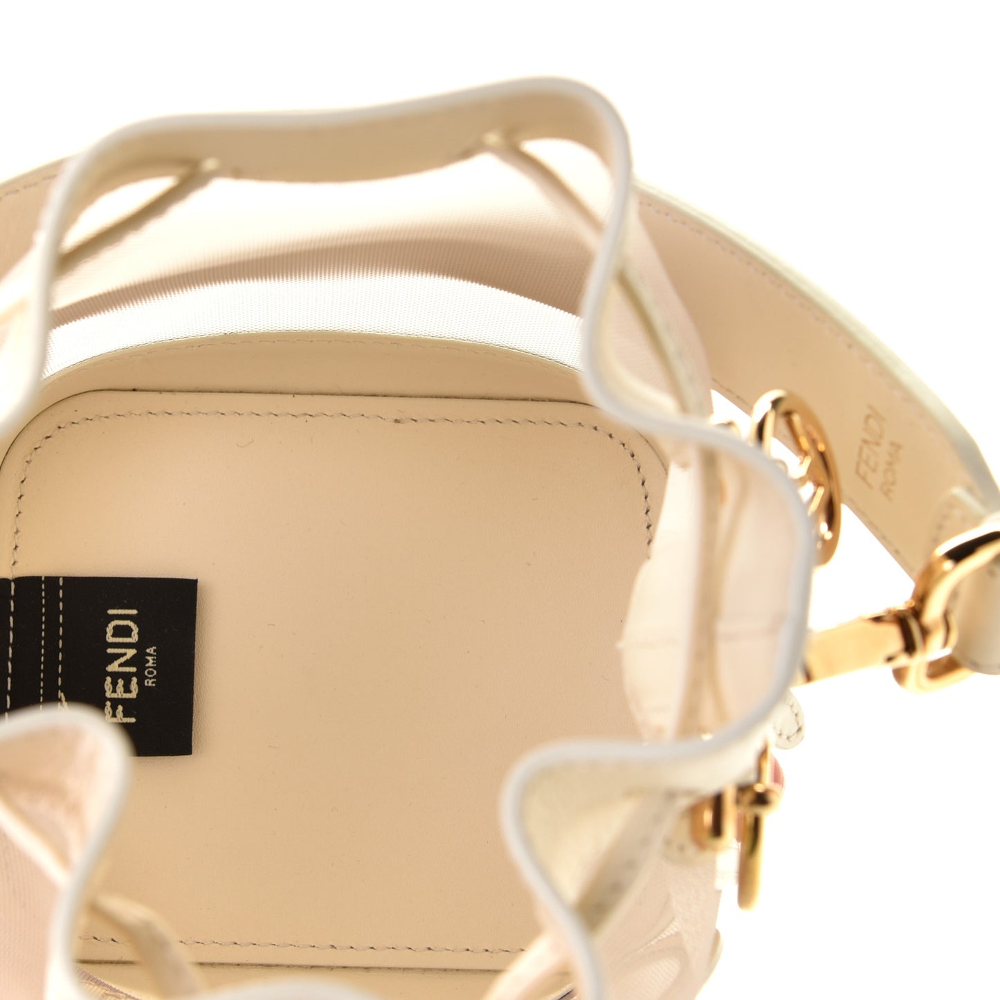 Mesh Vitello King F is Fendi Logo Embroidered Mini Mon Tresor Bucket Bag Sabbia White Ice