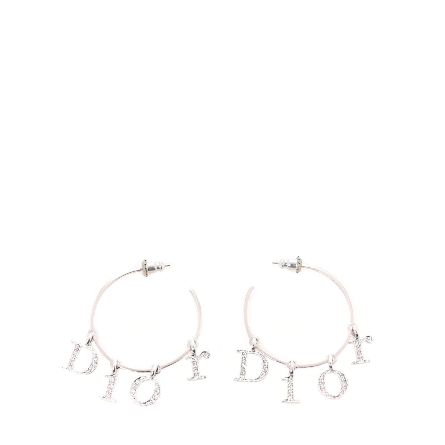 Christian Dior Crystal Hoop Earrings Silver 1 of 4