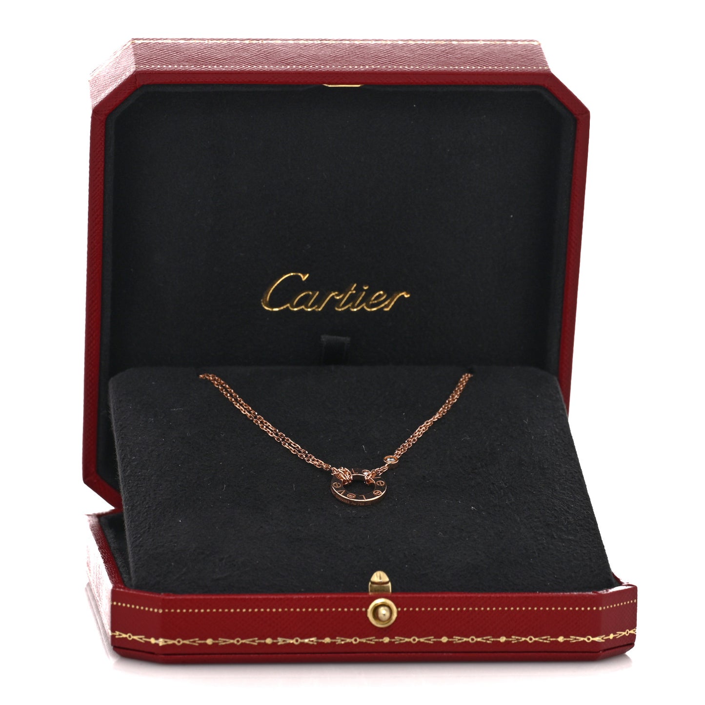 18K Pink Gold 2 Diamond LOVE Necklace