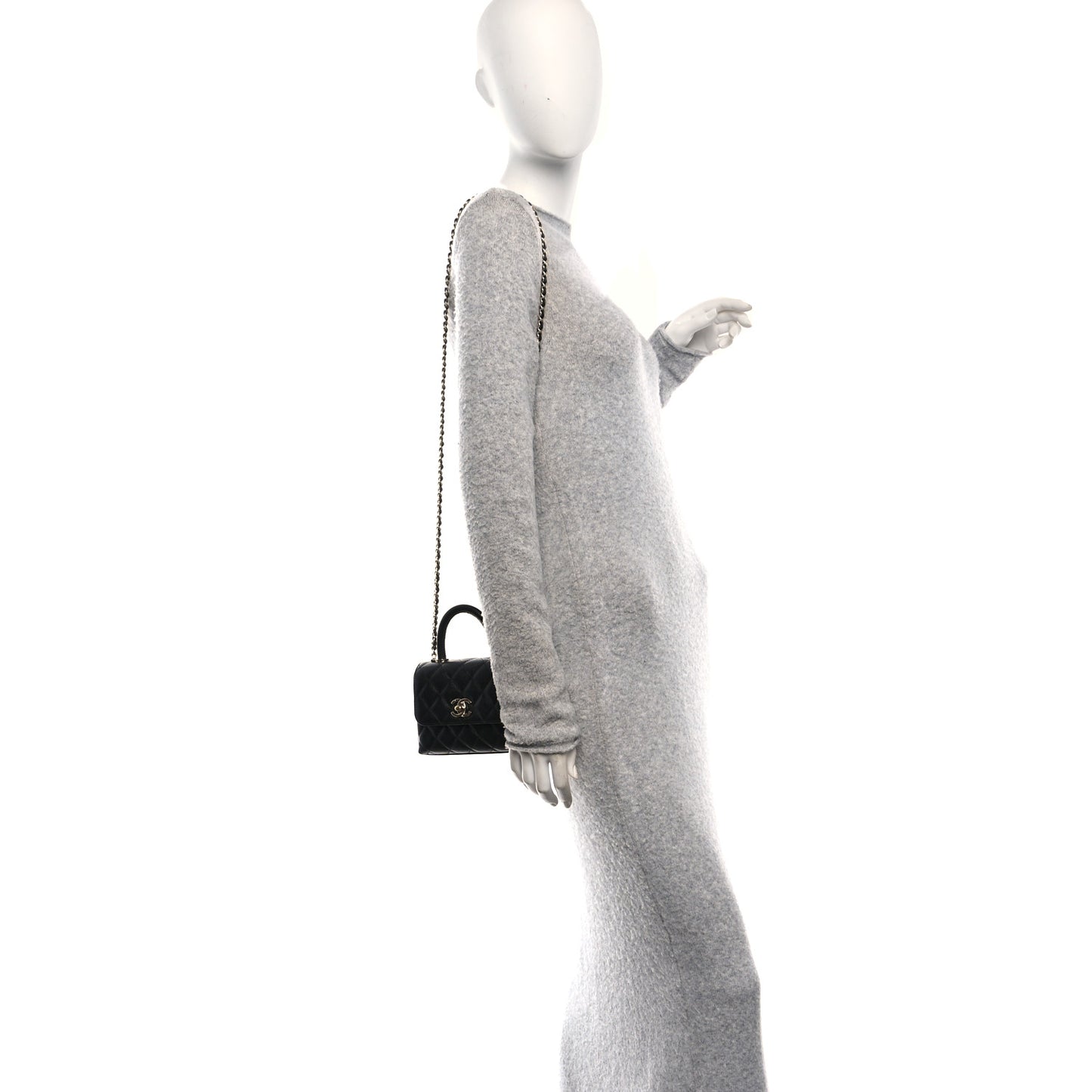 Caviar Quilted Coco Handle Clutch With Chain Black