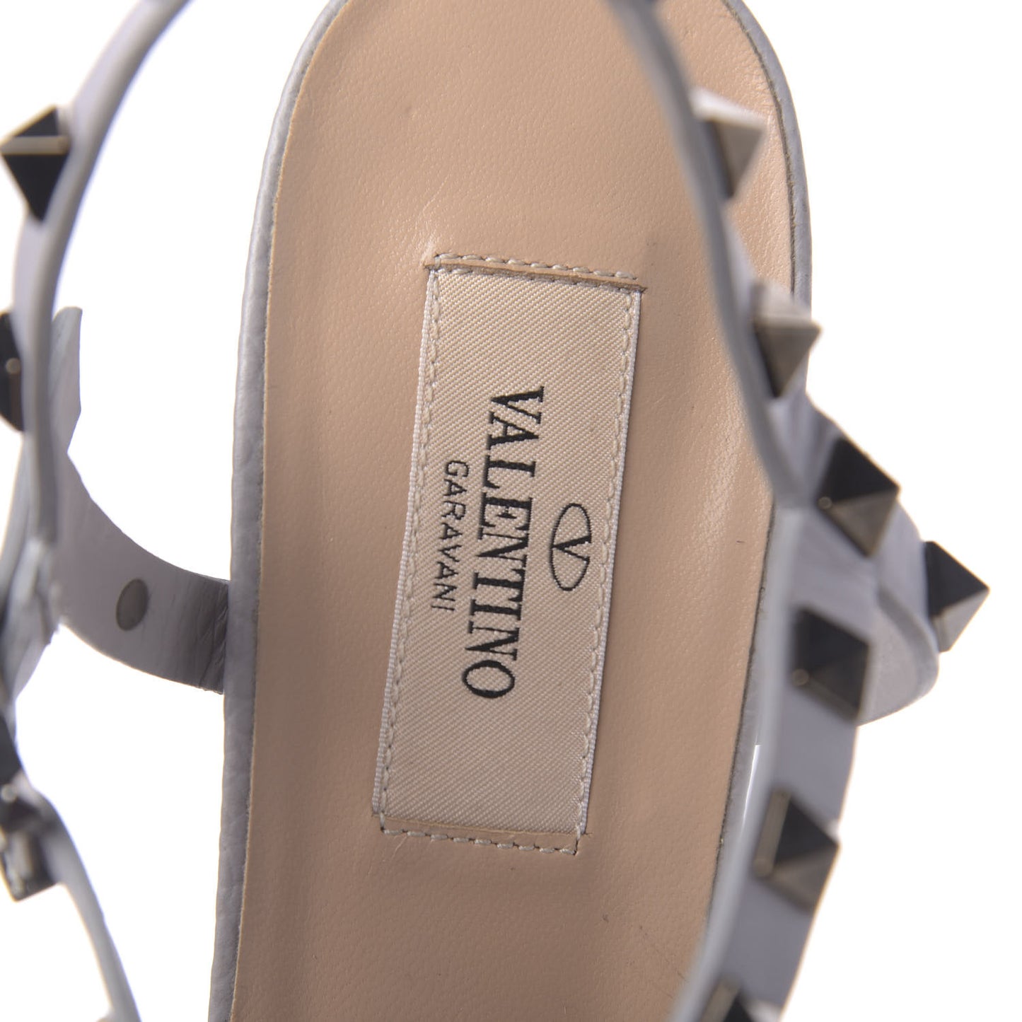 Pebbled Calfskin Rockstud 60mm City Sandals 38 Grey