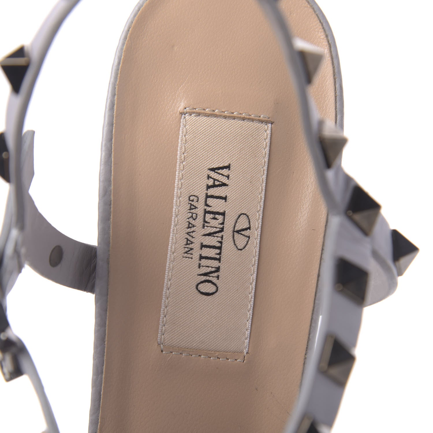 Valentino Garavani Pebbled Calfskin Rockstud 60mm City Sandals 38 Grey 6 of 10