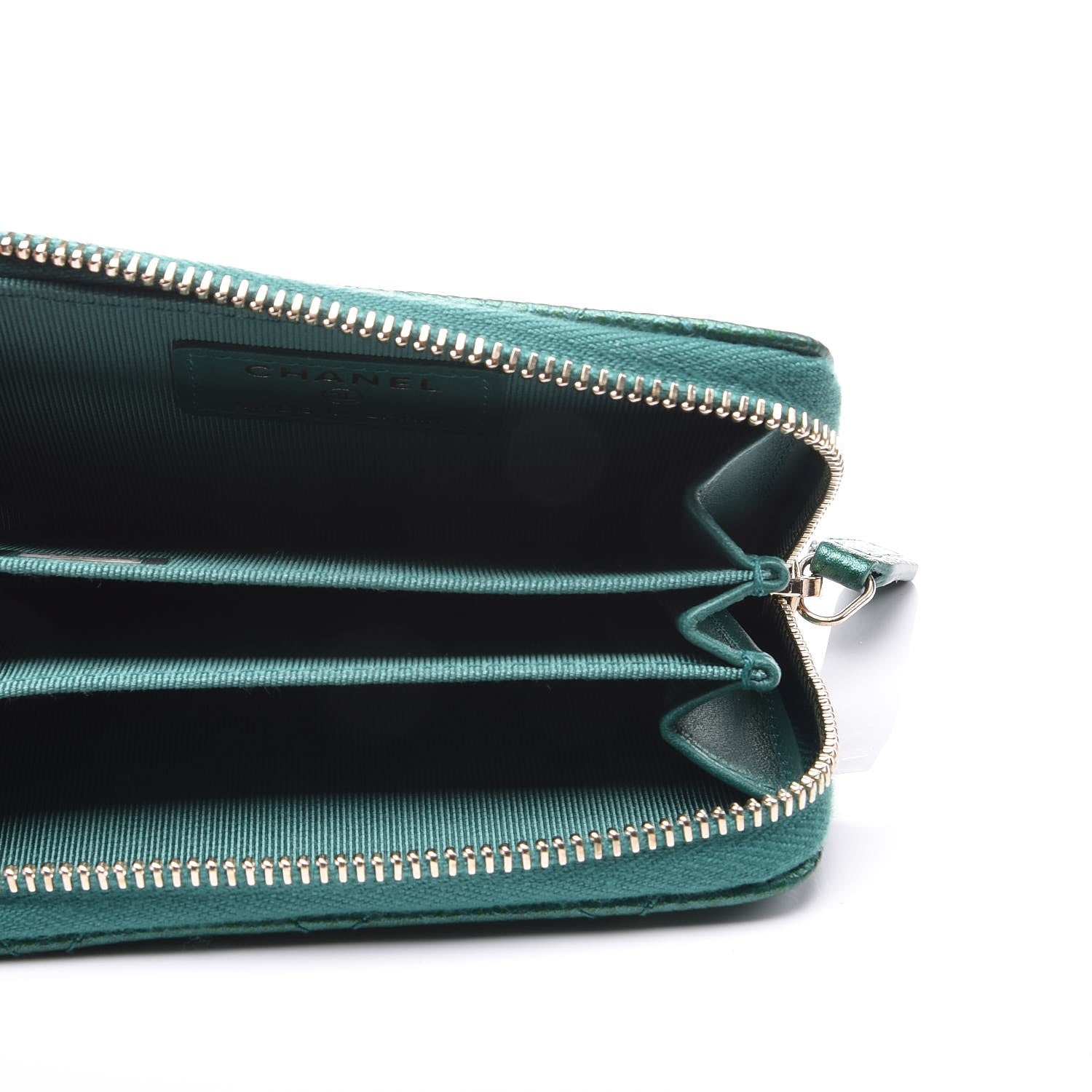 Chanel Metallic Caviar Quilted Zip Coin Purse Green 5 of 7