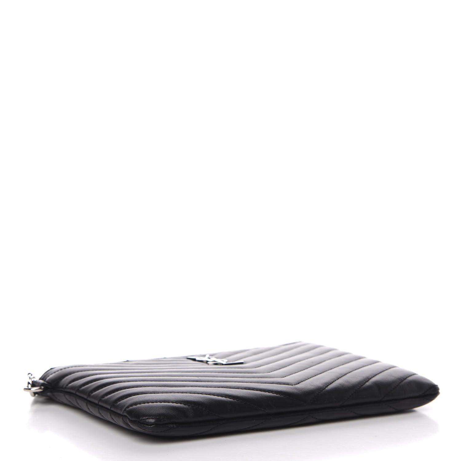 Saint Laurent Calfskin Matelasse Chevron Monogram A5 Wristlet Black 4 of 9