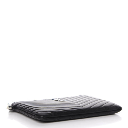 Saint Laurent Calfskin Matelasse Chevron Monogram A5 Wristlet Black 4 of 9