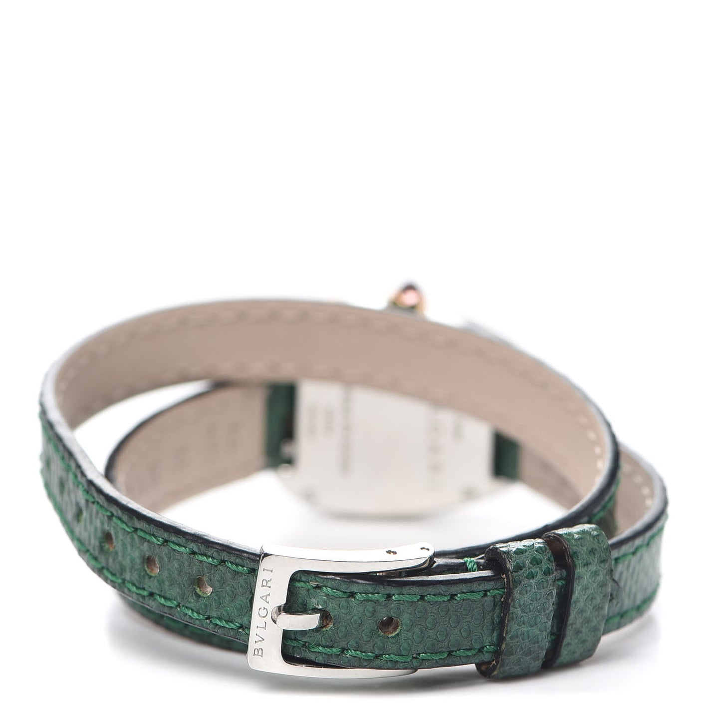 18K Rose Gold Lizard Diamond Bezel 20mm Serpenti Double Wrap Quartz Watch Green