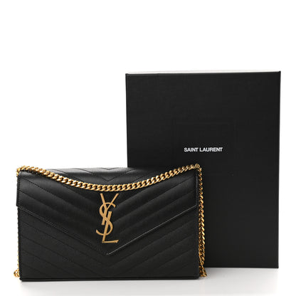 Saint Laurent Grain De Poudre Matelasse Chevron Monogram Chain Wallet Black 10 of 10