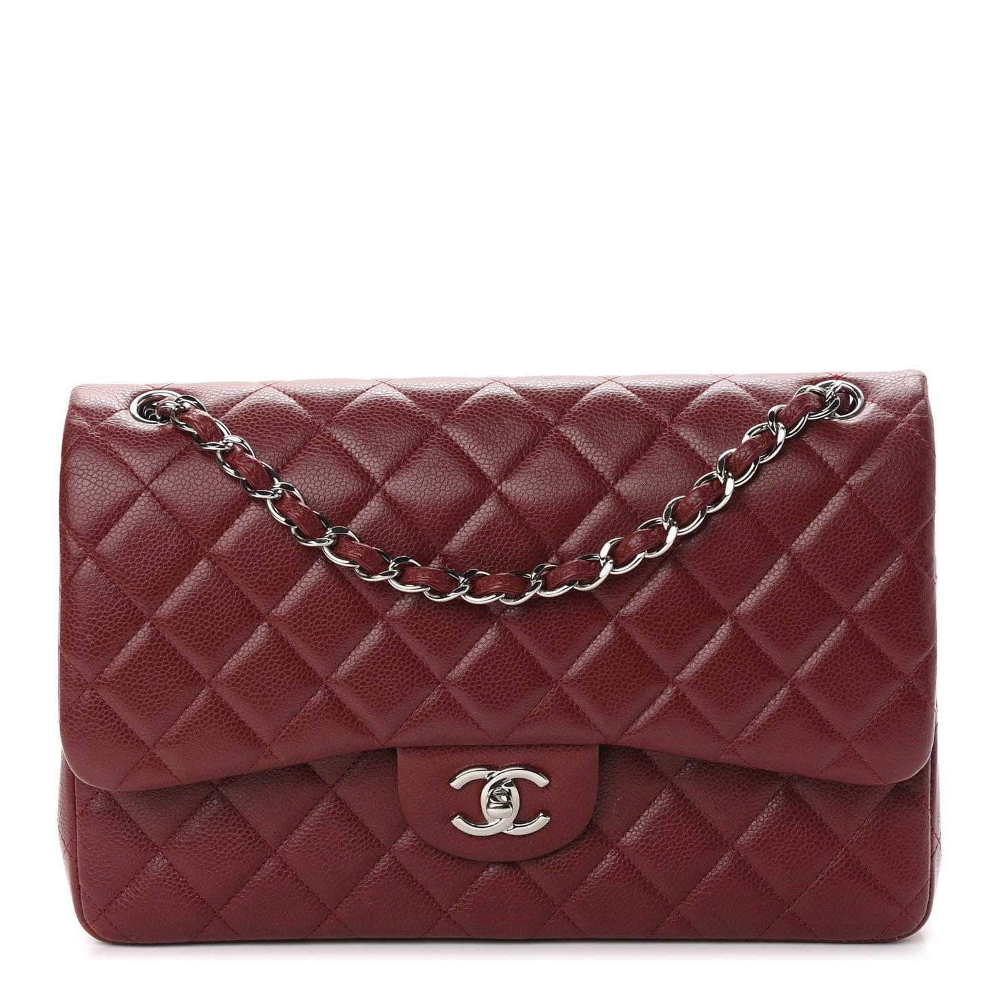 Caviar Quilted Jumbo Double Flap Dark Red